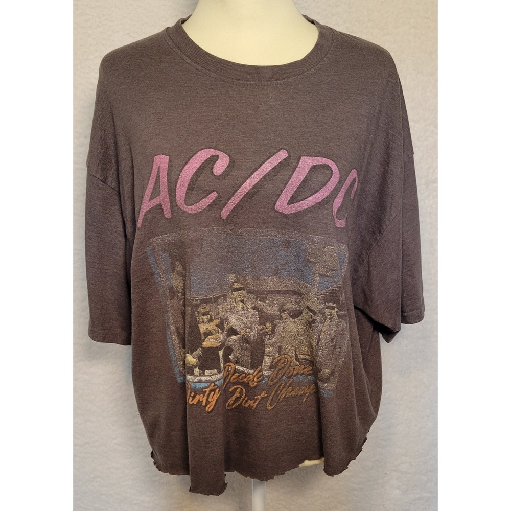 AC/DC Tshirt L/XL (See Pics) Dirty Deeds‎ Done Dirt Cheap Gray Cutoff Crop 0808